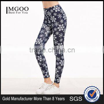 Navy Snowflake Print Leggings Polyester Spandex Outwear Sublimation Print Skinny Gym Jogger Customized Long Pants