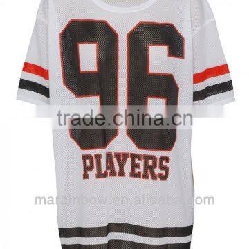 High quality new arrival OEM team player Print Mesh Varsity T-Shirt in White