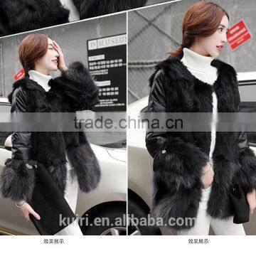 2016 Luxury Genuine Natural Fox Fur Coat Jacket Rabbit Fur Patchwork Winter Women Fur Leather Outerwear Coats Plus Size photo-4