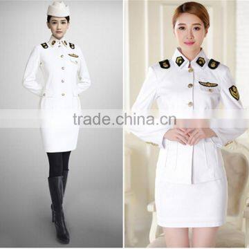 Juqian Long Sleeve Winter Women Pilot Uniform Custom ,Women Airline Uniform Skirt Suit,White Suits Design Pilot Unform for Women photo-2