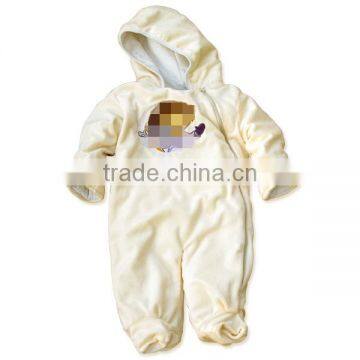 Baby girl padded hooded romper organic cotton warm winter design adult baby rompers wholesale