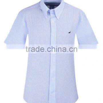 2017 New Light Blue Checks Men's Short Sleeve Shirt Wholesale photo-2