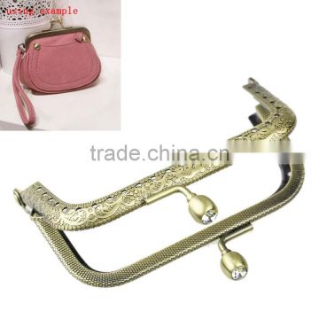 Metal Frame Kiss Clasp Arch For Handbag Purse Bag Antique Bronze Rhinestone Flower Carve 9x6.3cm(Open Size 12x9cm),3PC,8seasons