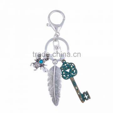 All types Of Personalised Silver Plated Bee Feather Key Vintage Patina Keychain Wholesale