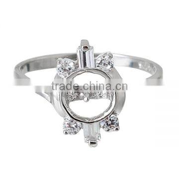 925 Sterling Silver + Clear Rhinestone Unadjustable Rings Finger Ring Findings Silver Cabochon Ring Setting photo-3