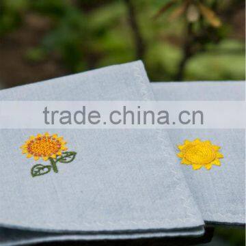 sun flower embroidery light blue pure cotton coloured clean cotton hankies