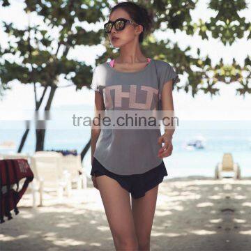 Women Dry Fit Yoga gym Top Sport Running T-shirt Short Sleeve Fitness Summer Beach Yoga Tops