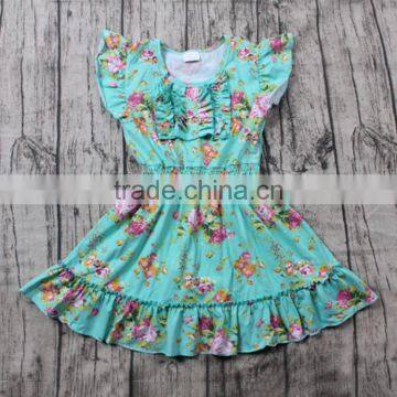 2017 hot sale flutter sleeve floral print baby girls summer dress designs teenage girls little girls dresses