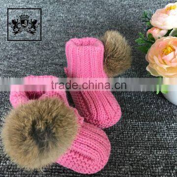 2017 High Quality Dress Shoes Plush Baby Booties With Rabbit Fur Ball