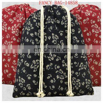 Beautiful custom jute bag flower printed drawstring backpack