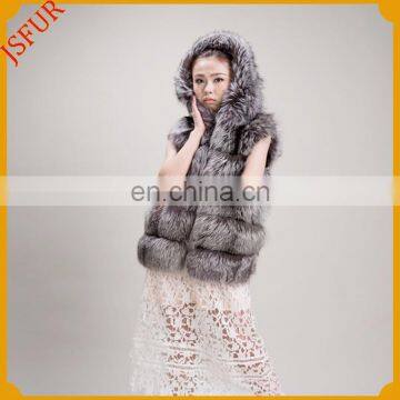 Hot-Selling genuine plus size silver real silver fox fur gilet with fox fur hat