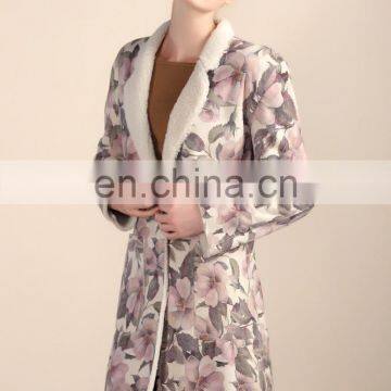 Glorious Design Floral Prints Sheepskin Fur Garment Top Quality Sheep Fur Jacket Ladies Long Fur Dress