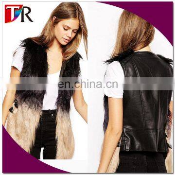 Custom made latest fashion women two tone faux fur jacket with leather
