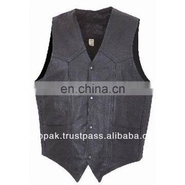 HMB-4970A LEATHER BIKER COWHIDE MEN VESTS BLACK VEST COAT JACKET