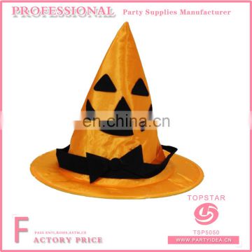 Yellow polyester conical halloween witch hat for children nonwoven beard decorated on the hat