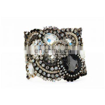 Aidocrystal Custom Black Rhinestone Personalized Adjustable Wide Cuff Bracelet