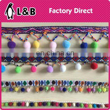 2017colorful polyester/cotton balls lace sewing lace fringe/tassel pom pom trim