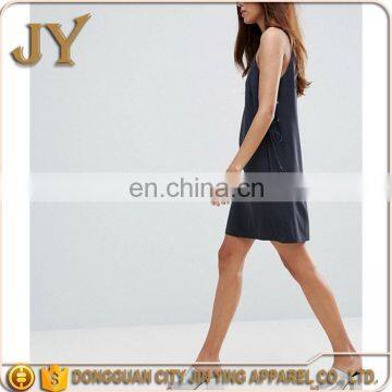 Women Summer Mini Cami Dress Woven Dress With Eyelet Details Adjustable Spaghetti Strap V-neck Dress in Black photo-2