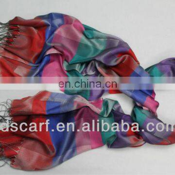 Best seller mix color 70% viscose 30% silky polyester silk Lattice scarves