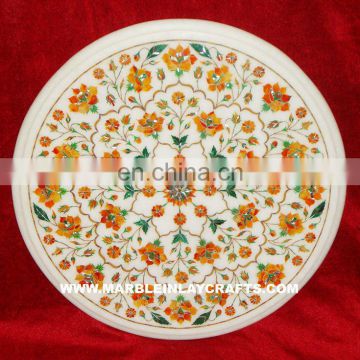 White Marble Stone Inlay Pietra Dura Coffee Table Top