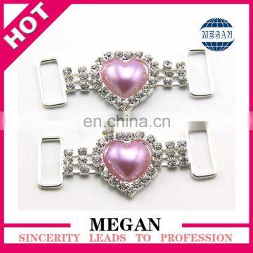 Fashion Pink Pearl silver Rhinestone Heart Connector Dress Gown Buckle