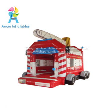 Fire truck inflatable bouncer castle toys with free air blowers and rain covers