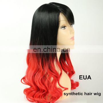 Wholesale High Quality Cheap Heated Resistant Fiber Ombre Red Natural Synthetic Hair Two Tone Purple Color Cosplay Hair Wig