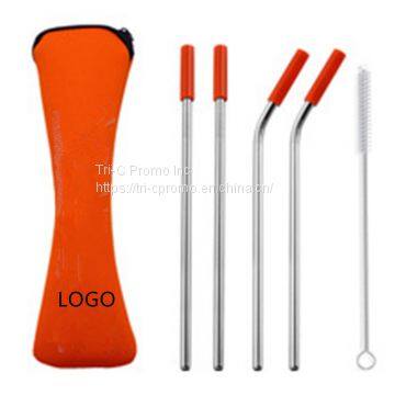Stainless Steel Drinking Straw with Cleaner in Neoprene Bag  OEM Stainless Steel Drinking Straw