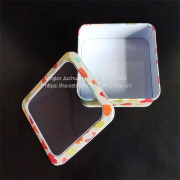 PVC Customized Size With Window Square Birthday Tin Box Coffee Tin Box