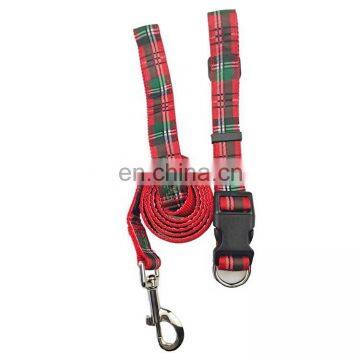 Red grid dog leash and collar set fashion durable and safety dog collar