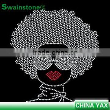 1009C Custom afro girl rhinestone transfer, fashion rhinestone afro girl transfer, wholesale rhinestone transfer afro girl