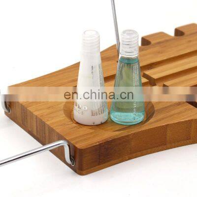 Bathroom Extendable Bamboo Extending Bathtub Caddy Adjustable Bath Tub Tray Rack With Towel Rack photo-3