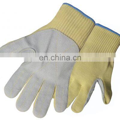 Cow Leather Palm ANSI A4 CE Cut 5 Aramid Fibre Cut Resistant Work Glove