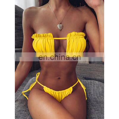 2022 High Quality New Two Pieces Sexy Fashion Bikini Multicolor Pleated Bikini Sexy Girls Swimwear photo-3