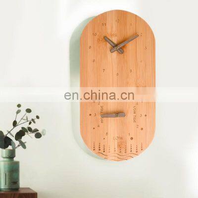 Custom Cheap Unique Design Modern Home Decoration Oval Bamboo Wooden Singing Wall Clock And Tidal Analog Big Wall Clock Large