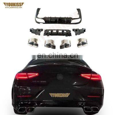 Auto Accessories Body Parts Rear Lip With Tip For Benz CLS W257 C257 Upgrade CLS63 Rear Diffuser With Black&Silver Exhaust Pipe