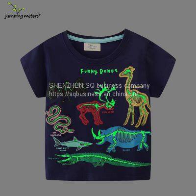 New Design Wholesale Promotional Children Kids Apparel Fashion Tops Dinosaur Luminous Printing Cotton Boys T-shirts photo-2