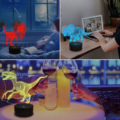 Dinosaur Gifts 3D Illusion Lamp Night Lights 16 Colors Changing With Remote Birthday and Holiday Gift for Children Girls Light photo-4