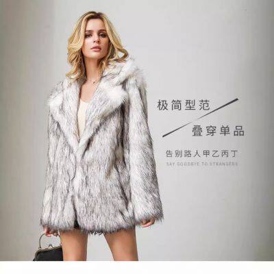 Casaco de paletó feminino branco e preto com detalhes de pelúcia falsa de 2025, roupa exterior de inverno elegante de comprimento médio