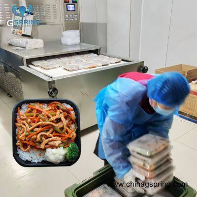Machine de chauffage et de stérilisation par micro-ondes à convoyeur continu contrôlée par PLC pour les aliments rapides / les hamburgers / les nuggets de poulet