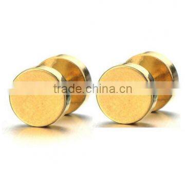 2pcs 7mm Gold Screw Stud Earrings Men, Stainless Steel Cheater Fake Ear Plugs Gauges Illusion Tunnel