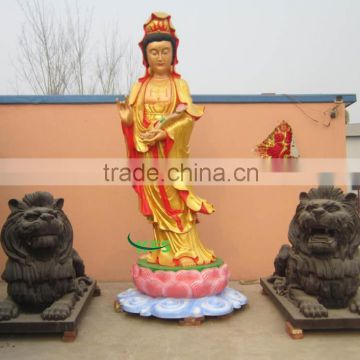 Brass 3m high painted Guanyin statue