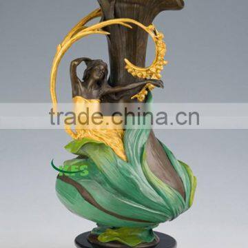 Bronze colorful angel vase statue