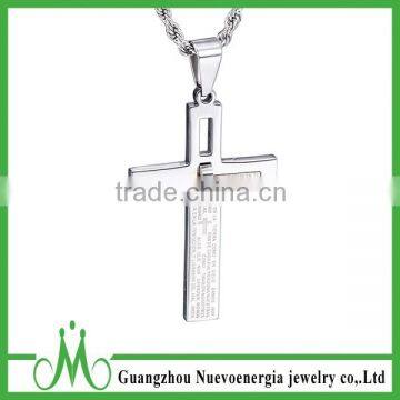 Men's Stainless Steel Chain Pendant Necklace Silver Cross Bible Lords Prayer Polished