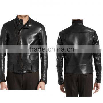 BELTED WAISTBAND LEATHER BIKER JACKET