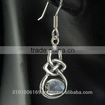 Rainbow Moon Stone Celtic Knot Silver Earrings, E302 photo-5