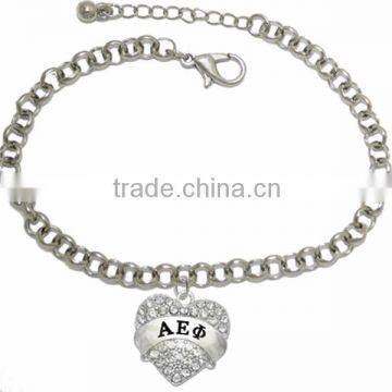 Genuine Austrian Clear Crystal GAMMA PHI BETA SORORITY Charm Chain Link Bracelet photo-5