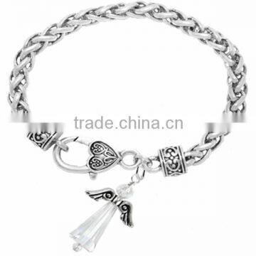 Silver Tone Winged And Genuine Aurora Borealis Crystal Angel Charm Chain Link Bracelet photo-2