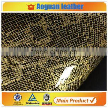 2016 new design faux snake skin synthetic leather for shoes upper leather & high heel shoes leather