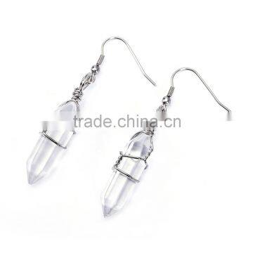 Beautiful 1 pair White Crystal Handmade Wire Wrap Healing Point Chakra Earings